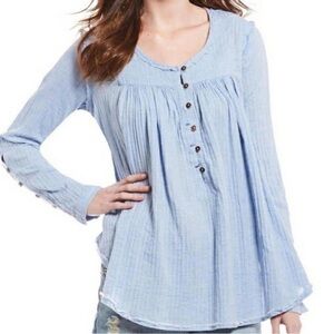 We The Free FP | Sand Dune Long Sleeve Henley Sky Blue Button-Up Blouse